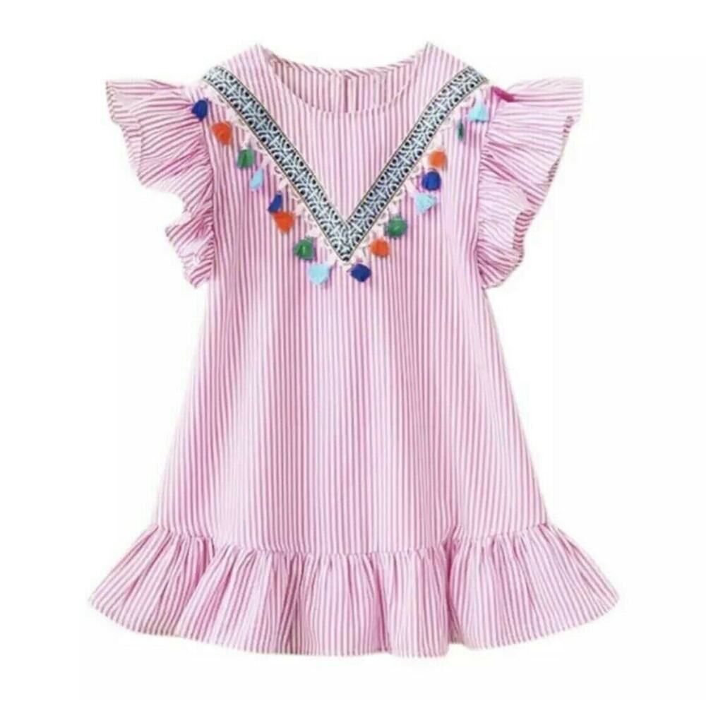Los Angeles Boutique Pink White Striped Festive Holiday Party Dress Toddler 4T